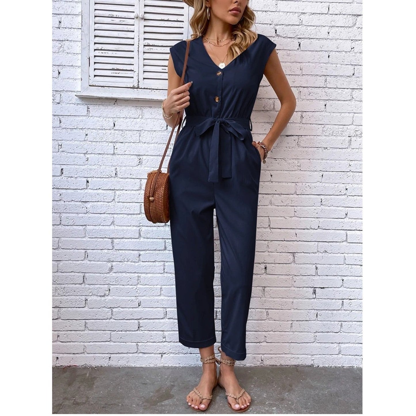 Jumpsuit With V-Neck and Waistband