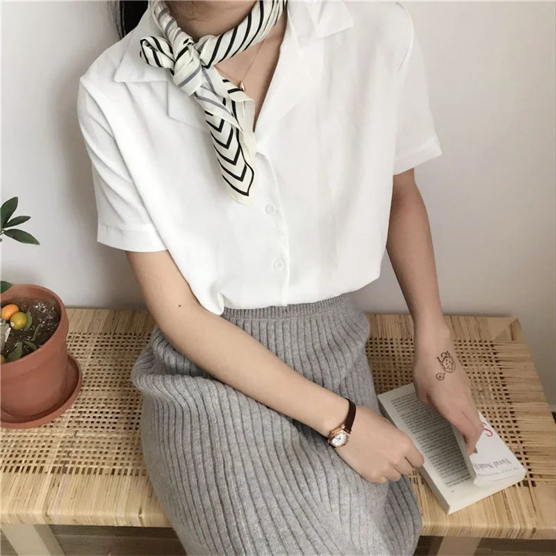 Korean style summer blouse with short sleeves