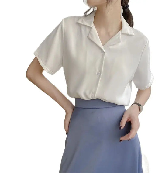 Korean style summer blouse with short sleeves