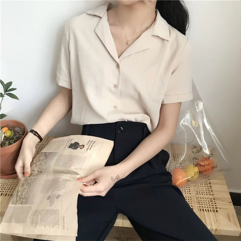 Korean style summer blouse with short sleeves