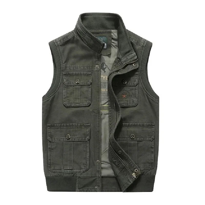 Men's multi-pocket vintage waistcoat