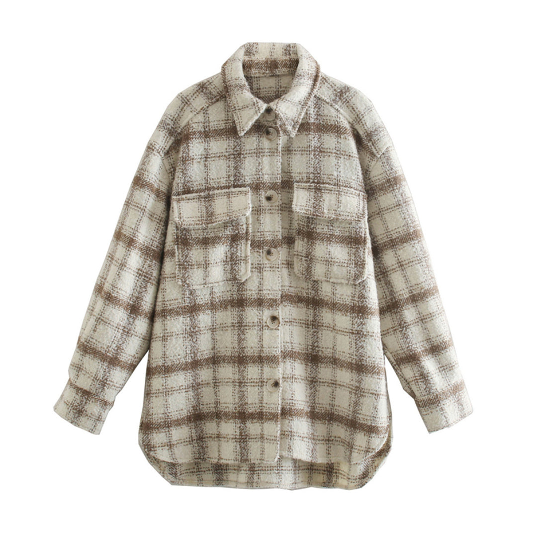 Warming ladies' shirt with checked pattern