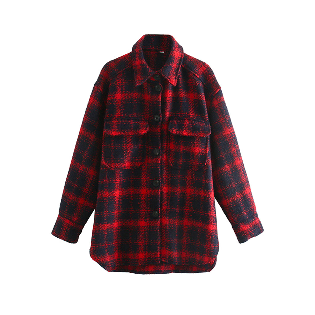 Warming ladies' shirt with checked pattern