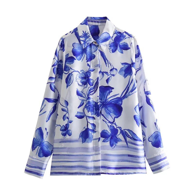 Satin Silk Blouse with Floral Print