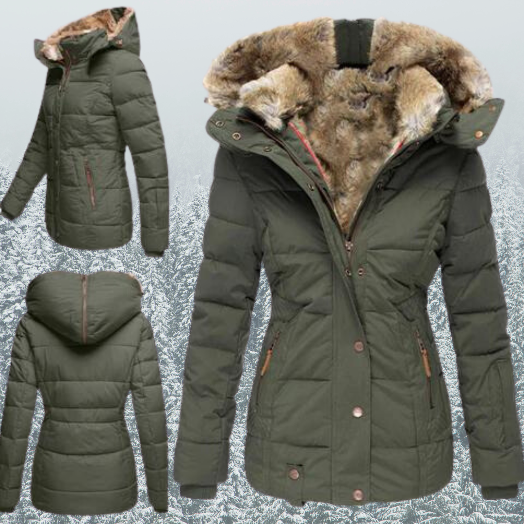 Warm winter jacket with detachable fur collar