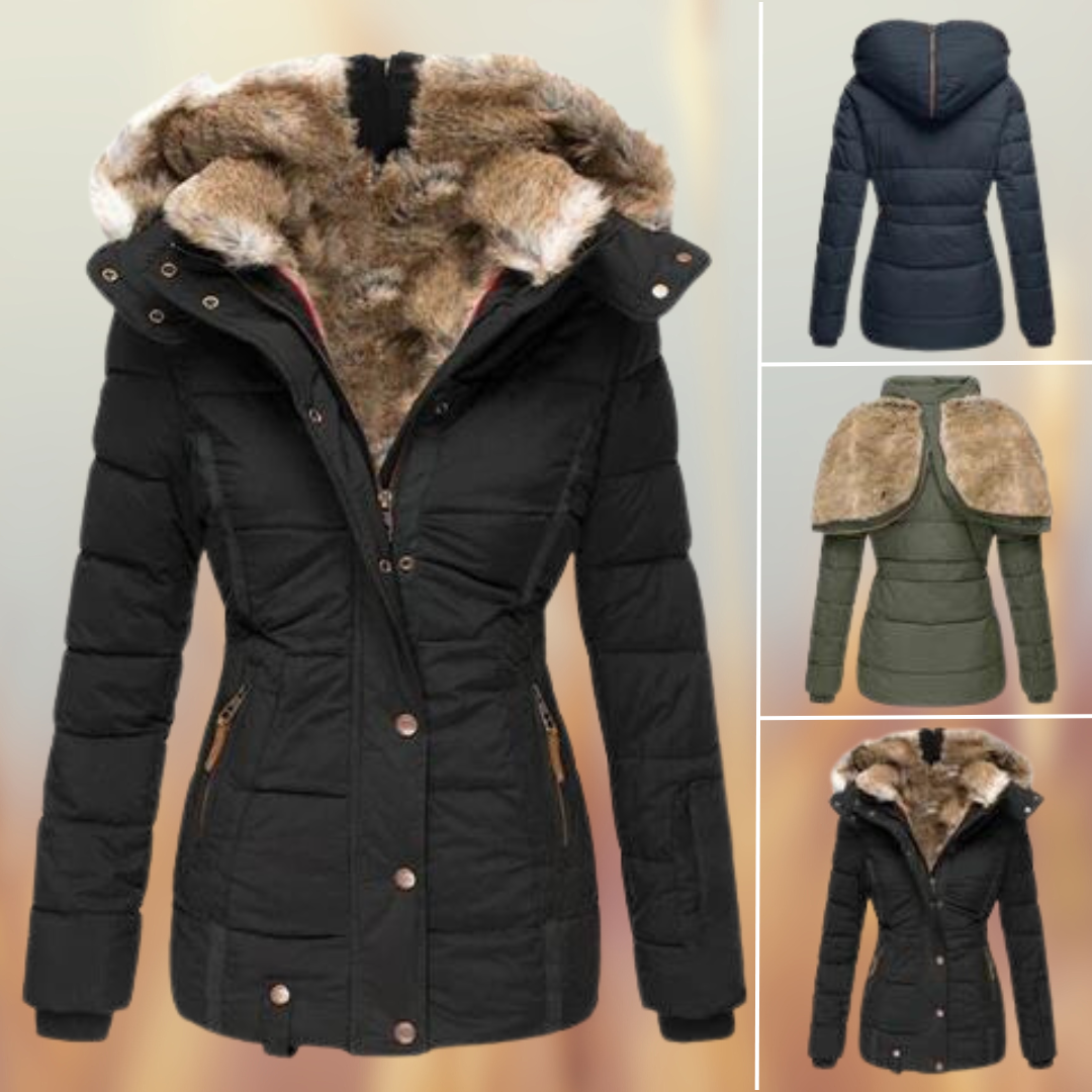 Warm winter jacket with detachable fur collar