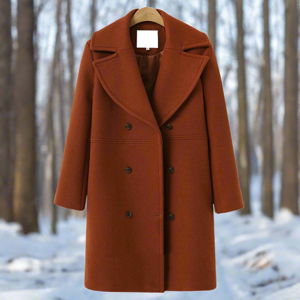 Women - Trench Coat - Long Woollen Design - Stylish Warm Outerwear for Cold Weather