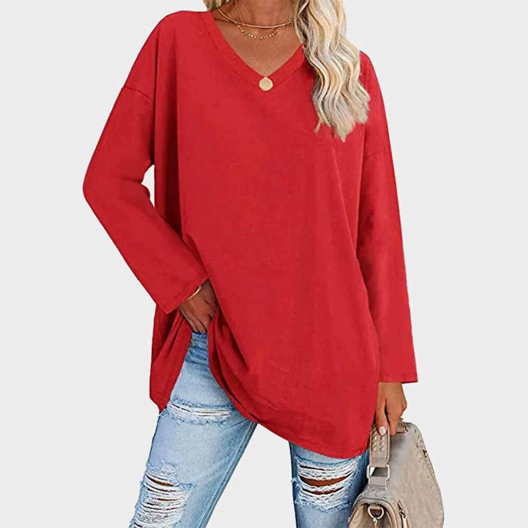 Elegant long-sleeved blouse with V-neckline