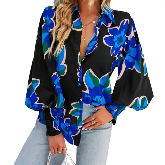 Printed Blouse with High Collar