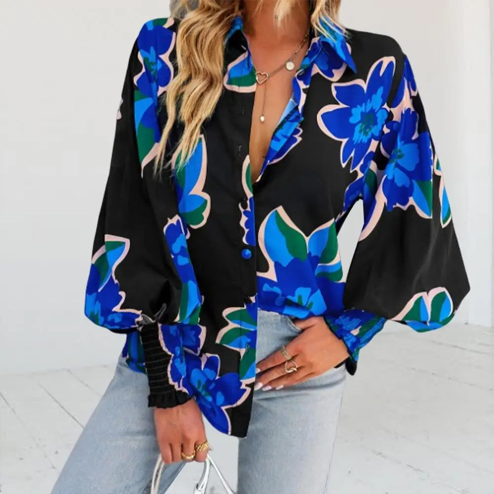 Printed Blouse with High Collar