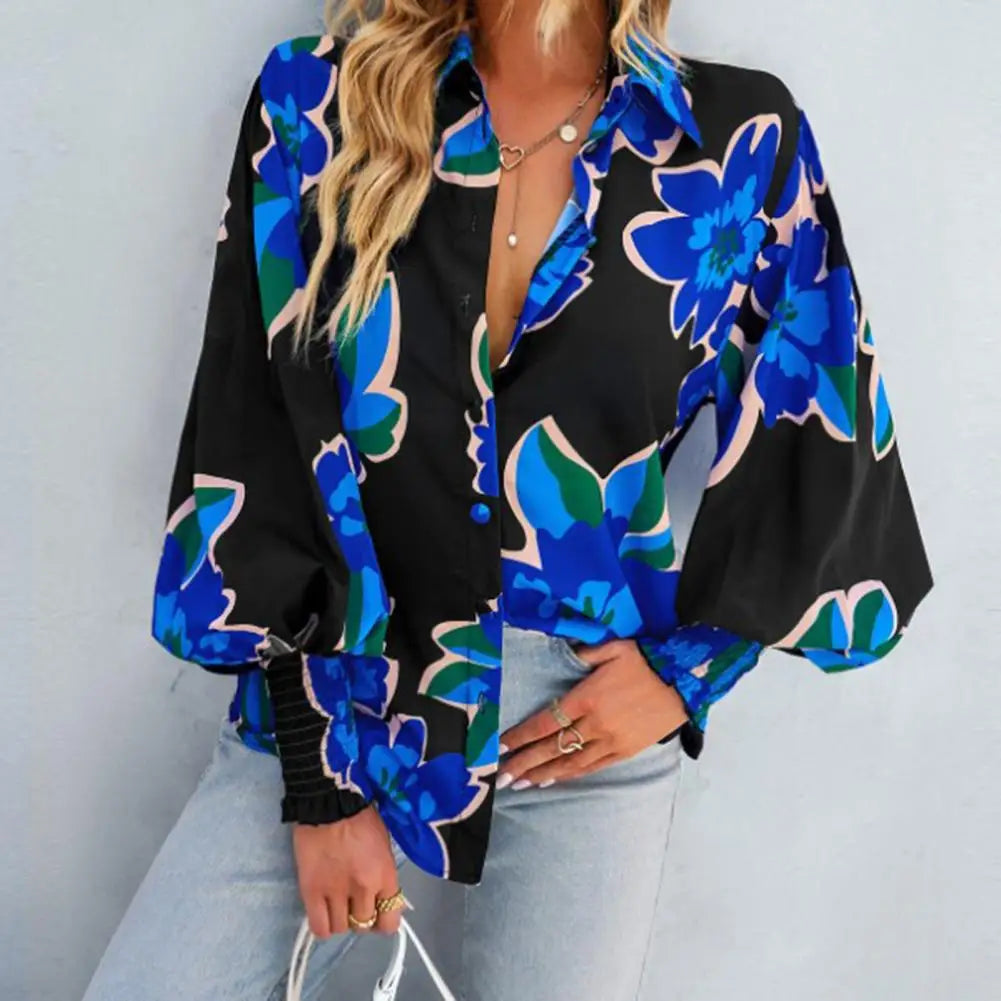 Printed Blouse with High Collar