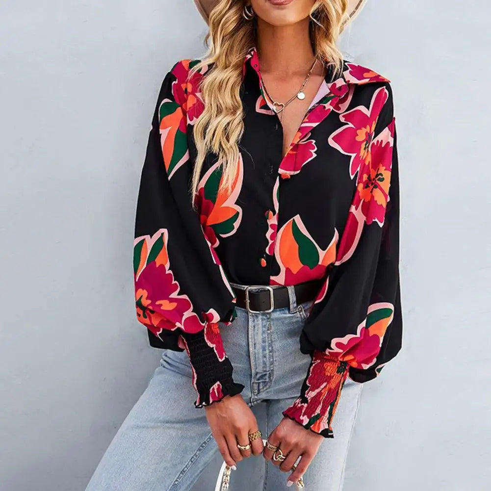 Printed Blouse with High Collar