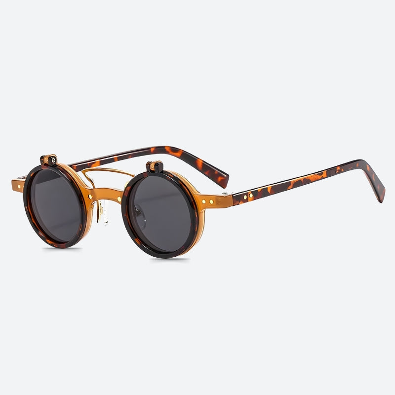 Retro punk round sunglasses with double bridge