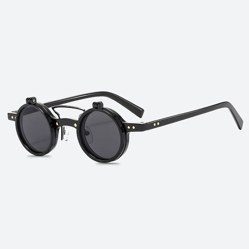 Retro punk round sunglasses with double bridge