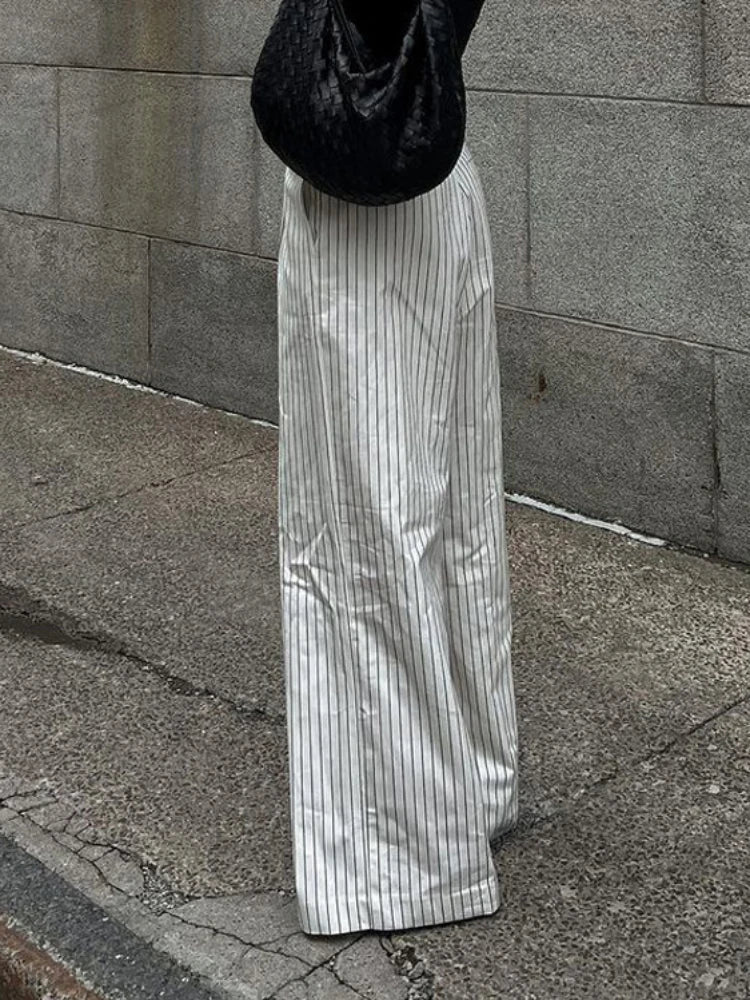 Black and white striped trousers