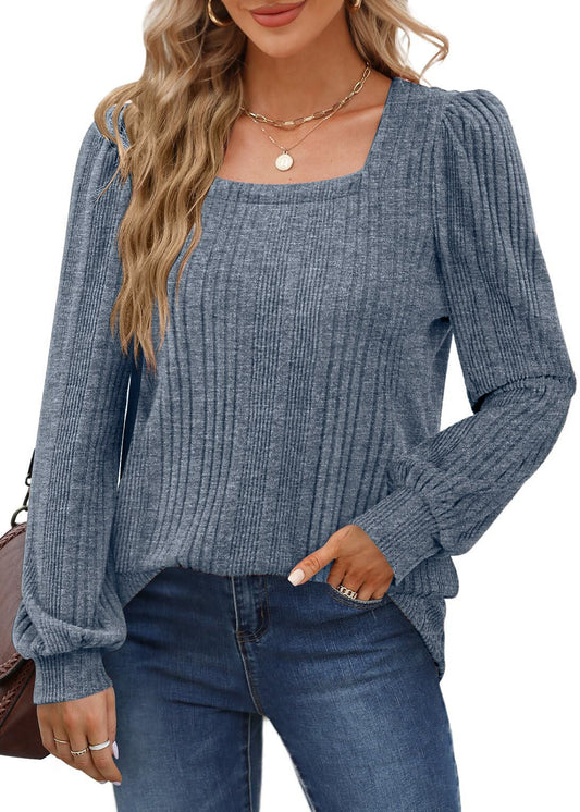 Elegant women's tops with long sleeves, loose cut and plain-coloured pullover T-shirt