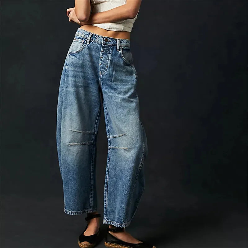 High-rise utility jeans with wide leg