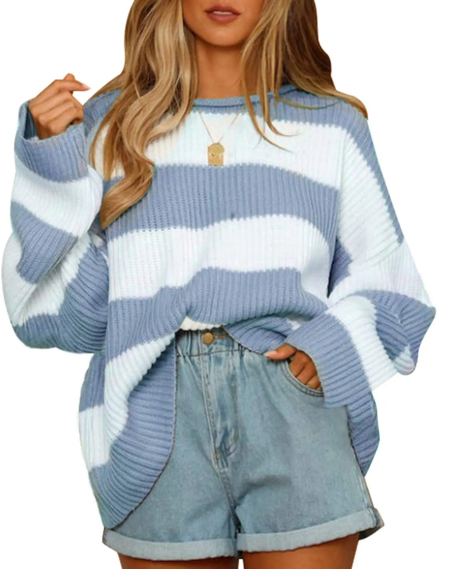 Long-sleeved striped turtleneck jumper