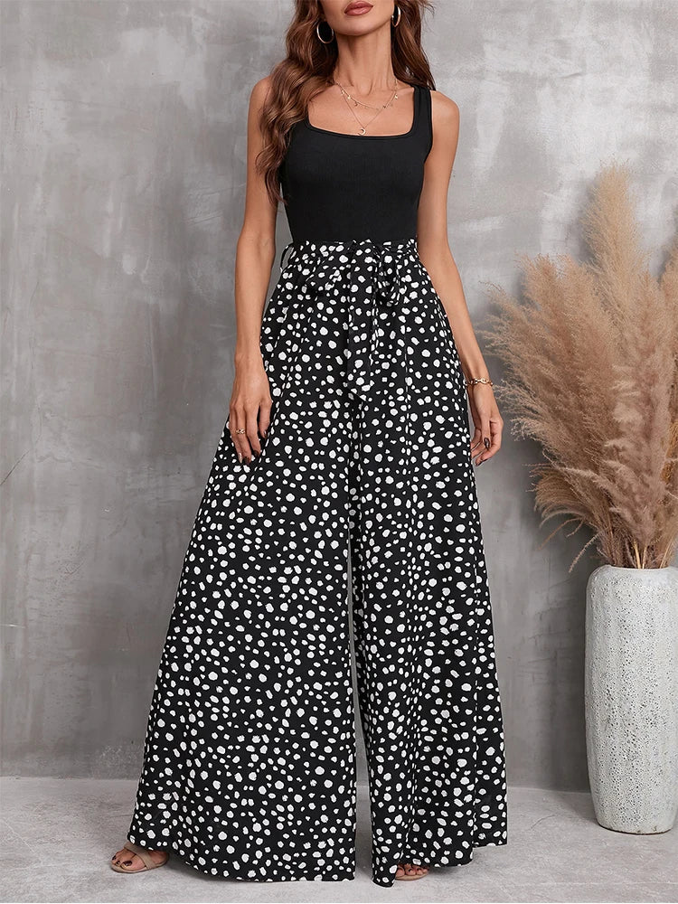 Jumpsuit with wide leg and polka dot print