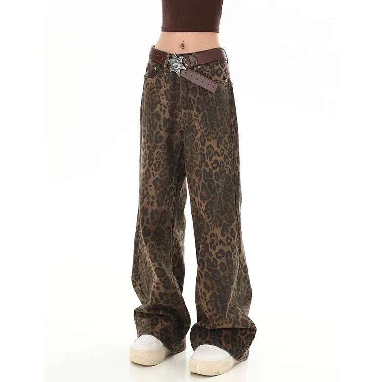 Retro leopard pattern trousers