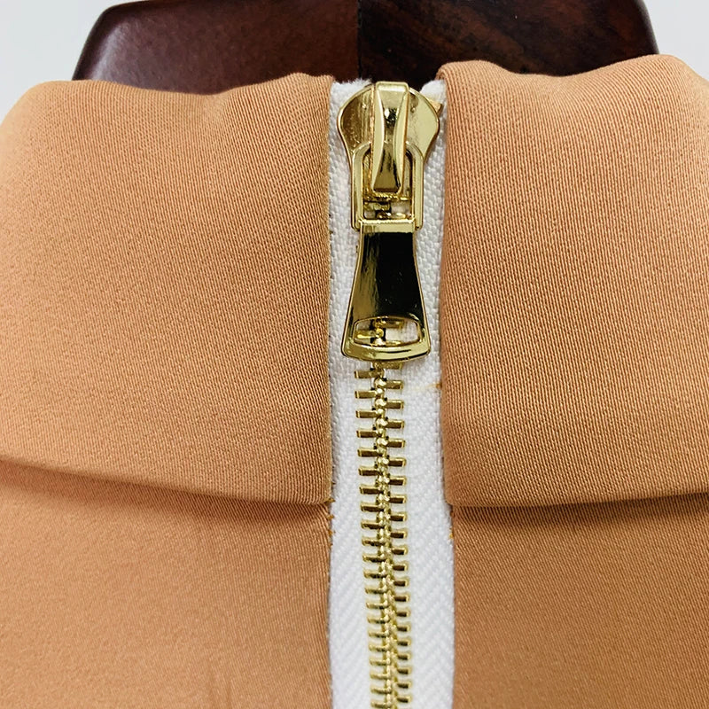 Double-breasted blazer dress with gold button details