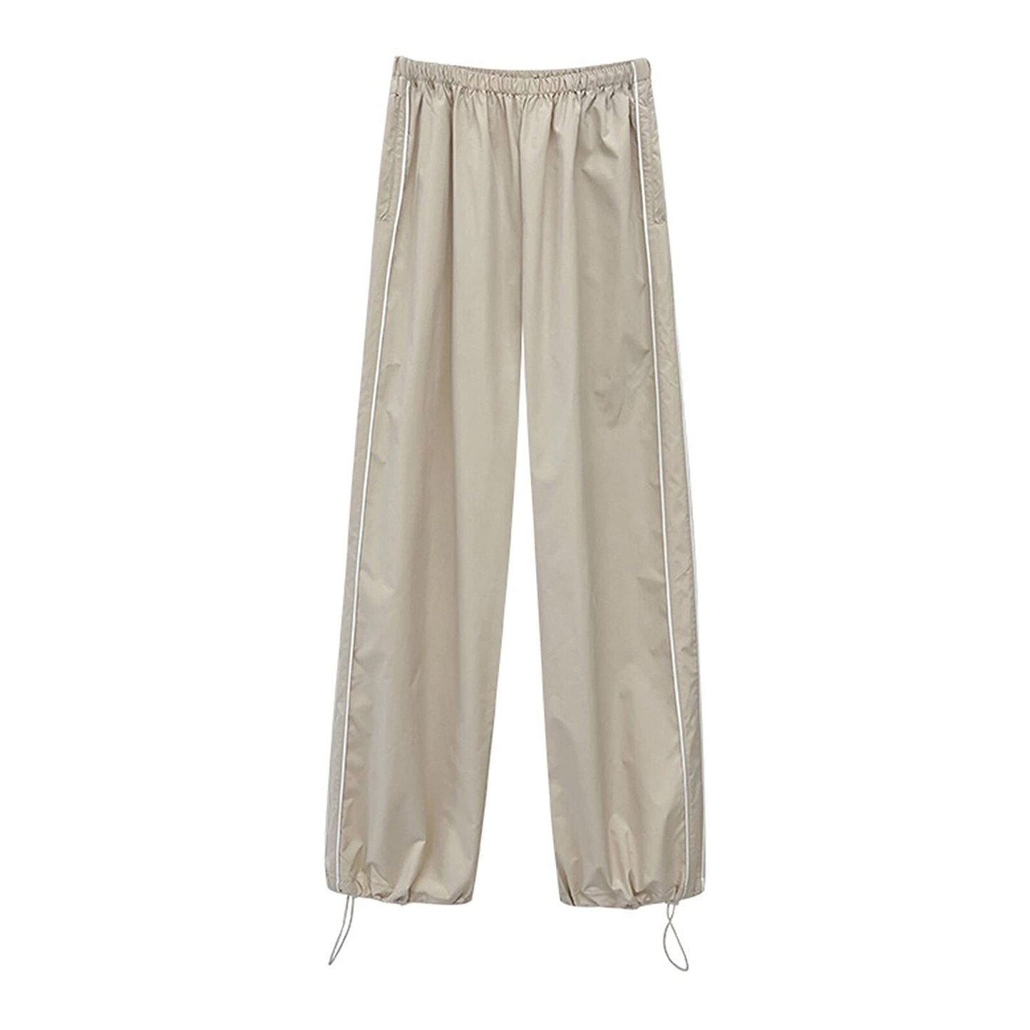 Ladies Drawstring Elasticated Low Waistband Parachute Trousers