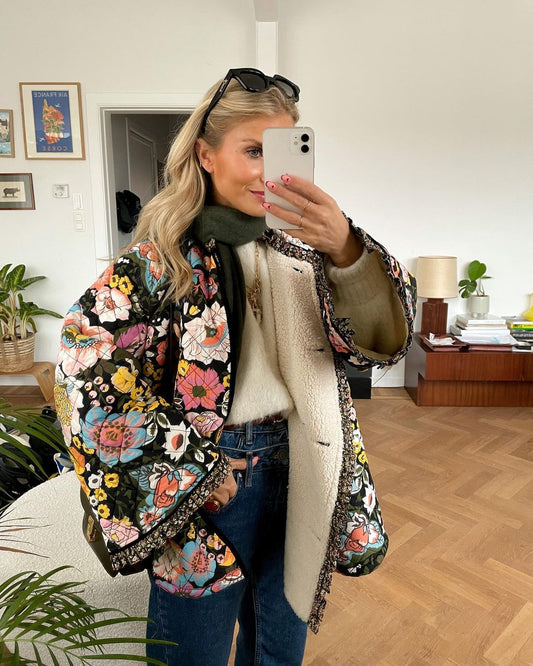 Lined jacket with floral print for women