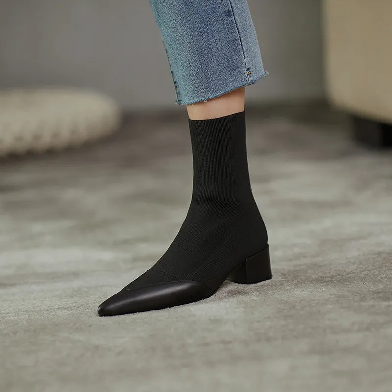 Elegant sock boots with leather accent