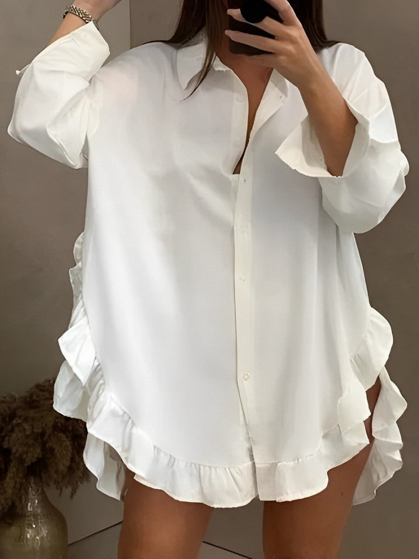 Loose long sleeve ruffled blouse