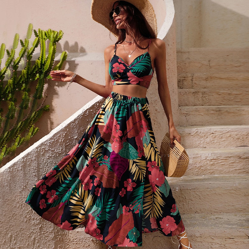 Two-piece floral set with slit