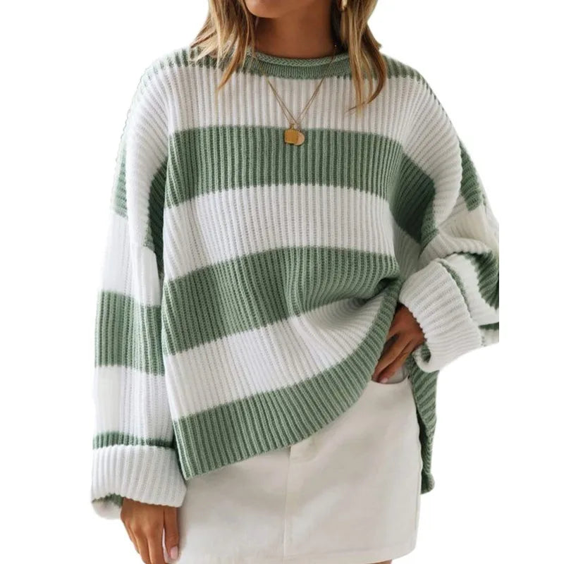 Long-sleeved striped turtleneck jumper