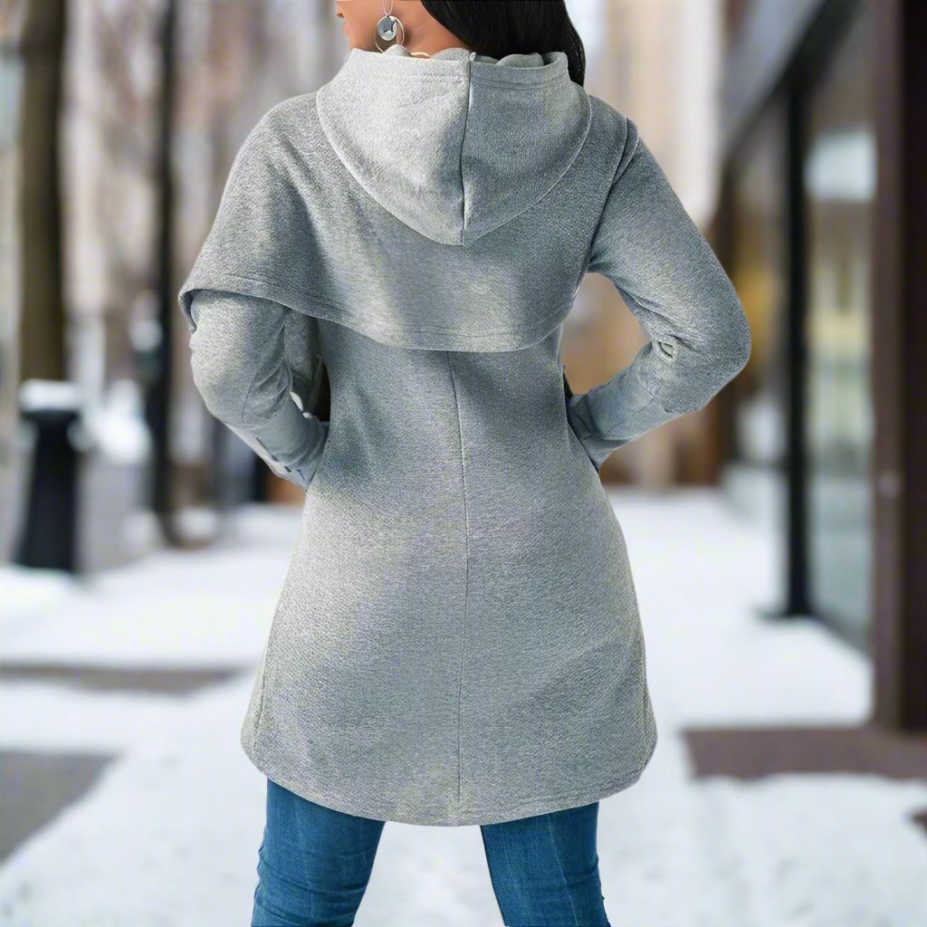 Women's Hooded pullover - Warm and Irregular Knit - Cozy Casual Style for All-Day Comfort