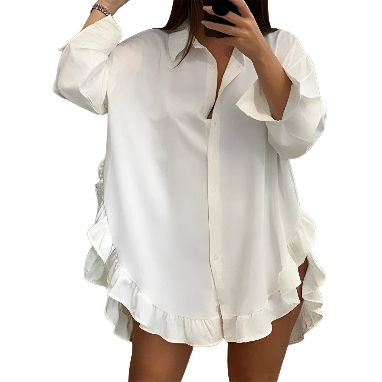 Loose long sleeve ruffled blouse