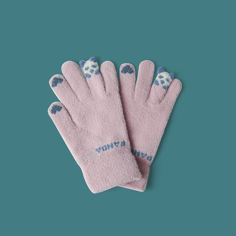 Women's gloves - Sweet and warm, cotton gloves with plush, touchscreen for cycling