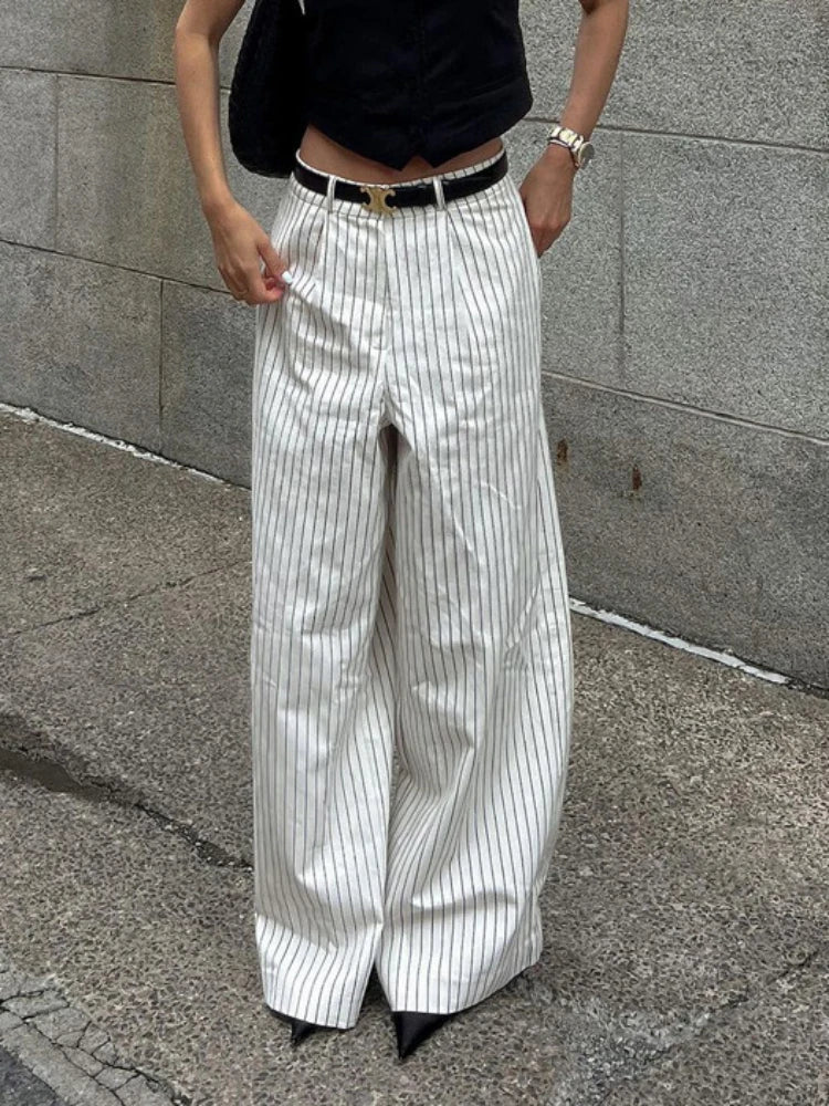 Black and white striped trousers