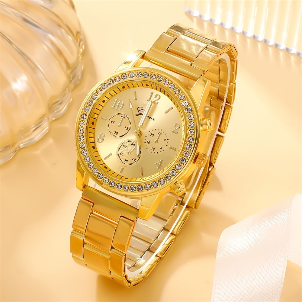 Precious complete set: set of 6 luxury watches ladies' ring necklace earring rhinestone fashion wristwatch casual ladies' watches wristwatch set watch