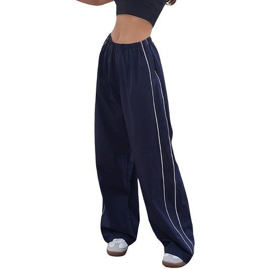 Ladies Drawstring Elasticated Low Waistband Parachute Trousers