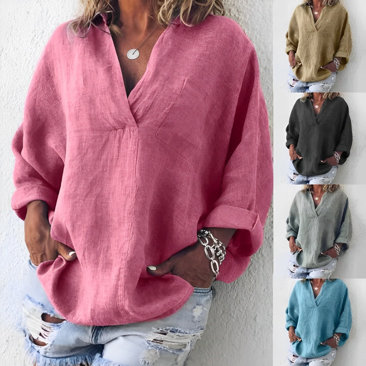 Oversized blouse with V-neck