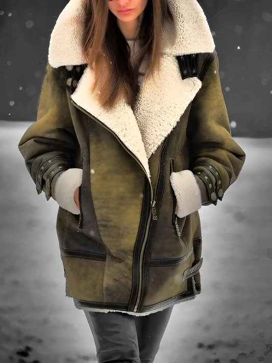 Women’s  - Suede Jacket with Sherpa Lining - Stylish and Cozy Outerwear for All Occasions