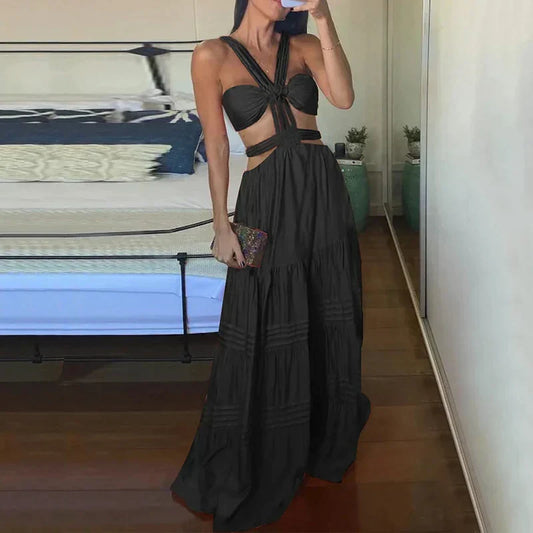 Sleeveless long dresses with open back summer fashion