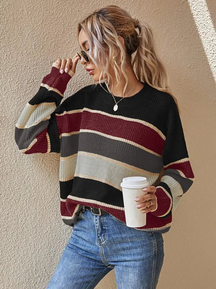 Women - Striped Jumper - Cozy Knit Fabric - Stylish Casual Sweater for Every Season