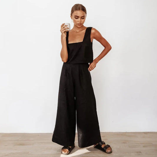 Flowing wide trousers with matching tank top