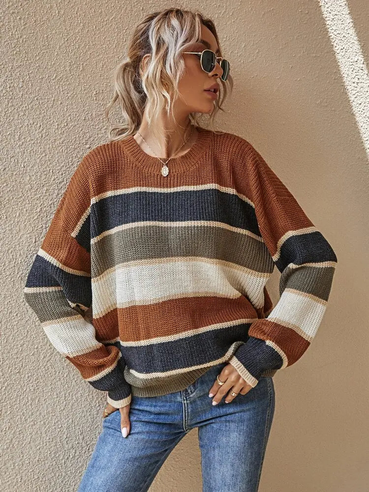 Women - Striped Jumper - Cozy Knit Fabric - Stylish Casual Sweater for Every Season