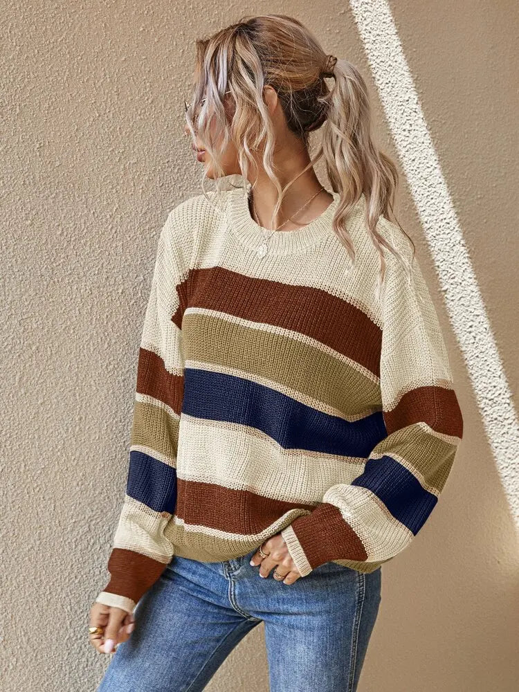 Women - Striped Jumper - Cozy Knit Fabric - Stylish Casual Sweater for Every Season