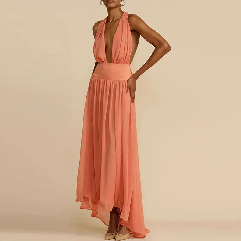 Deep maxi dress with V-neckline