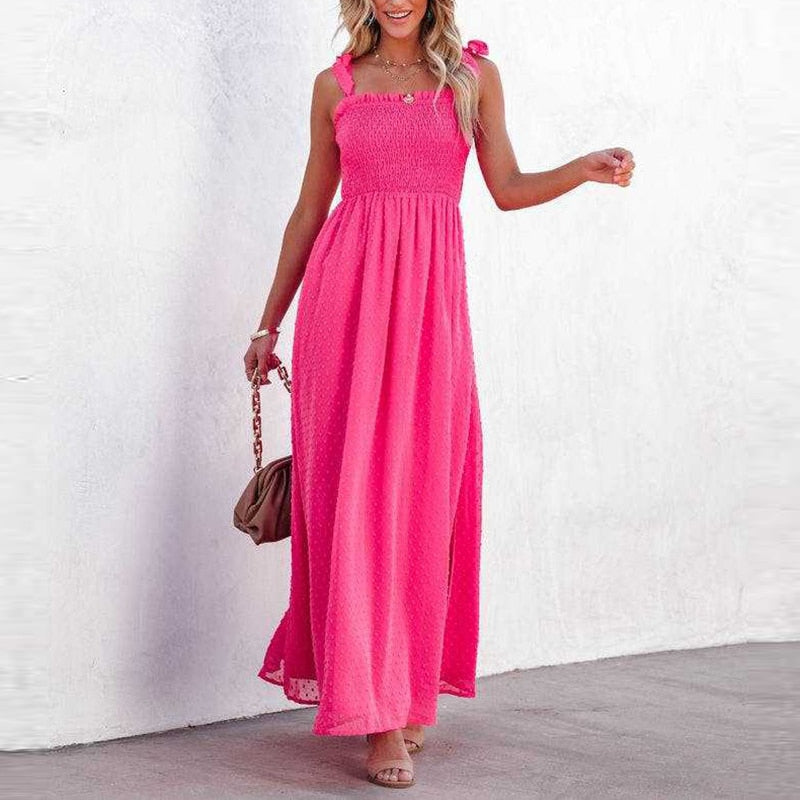 Airy maxi dress with a delicate polka dot pattern