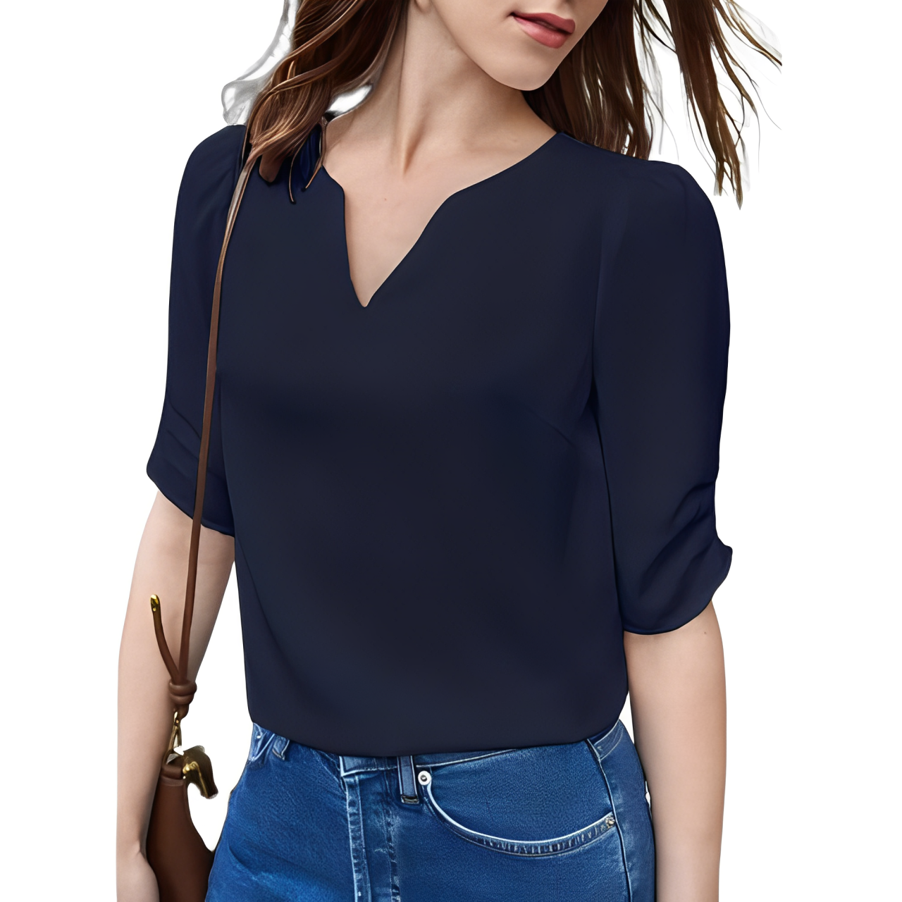 Short-sleeved blouse with V-neckline