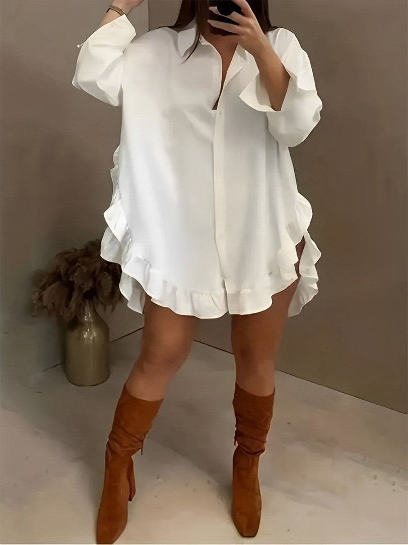 Loose long sleeve ruffled blouse