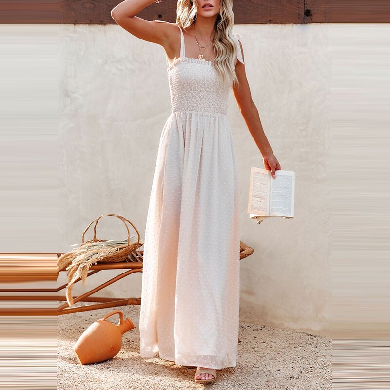 Airy maxi dress with a delicate polka dot pattern