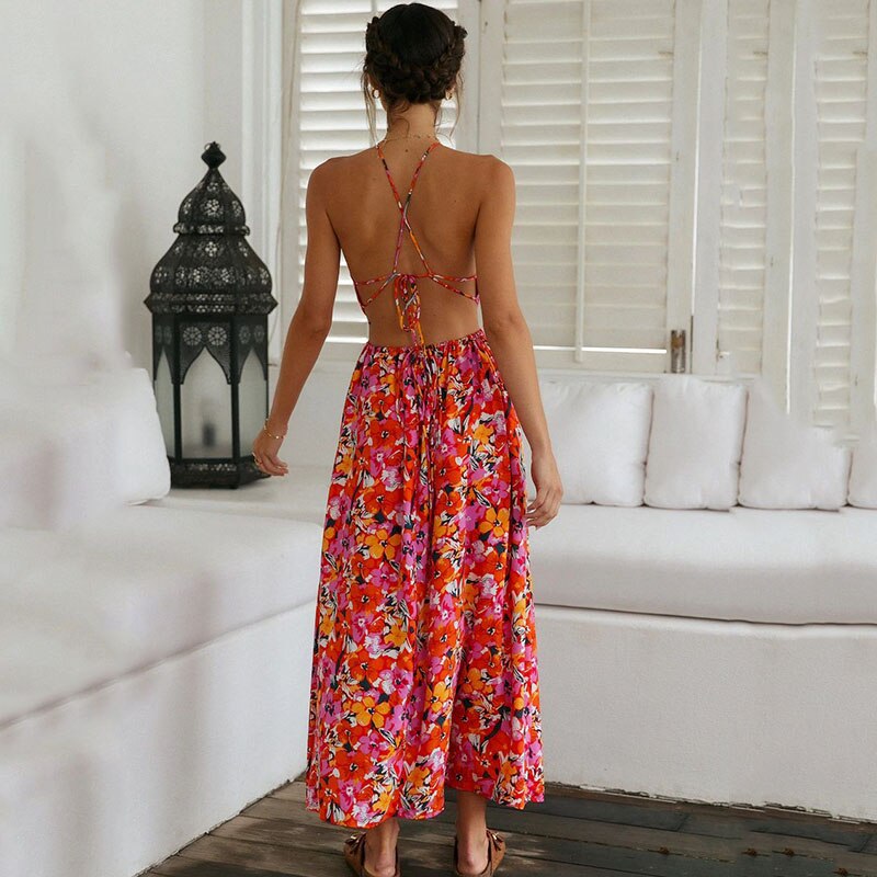 Slit maxi dress with floral print